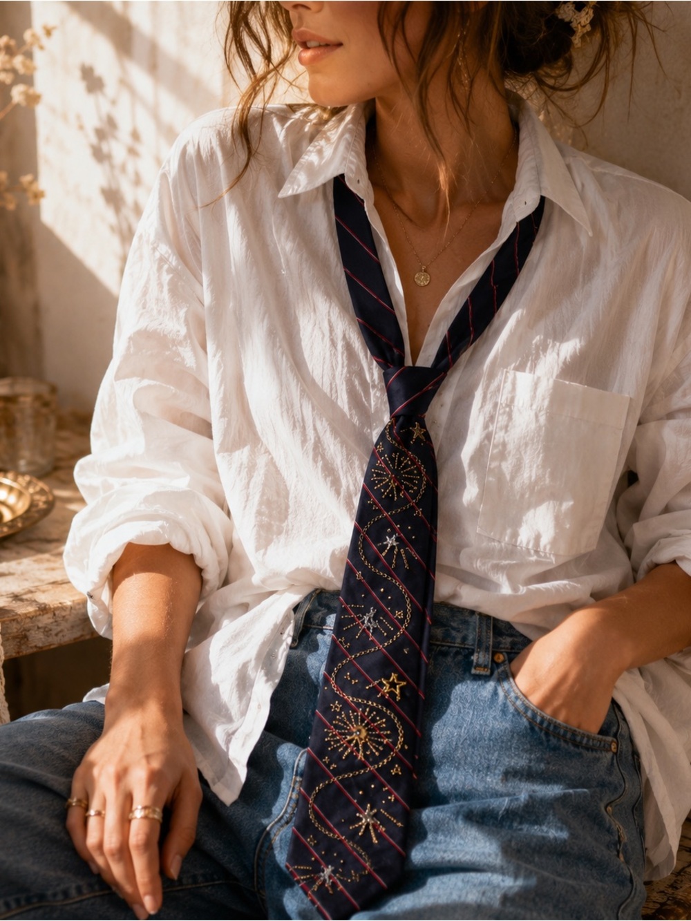 Free People x Tricia Fix Embellished Silk Tie NWT Celestial Silk Sold Out